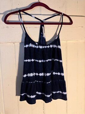 Loft Blue and White Rayon Tie Dye Strappy Swing Camisole Tank Sz L